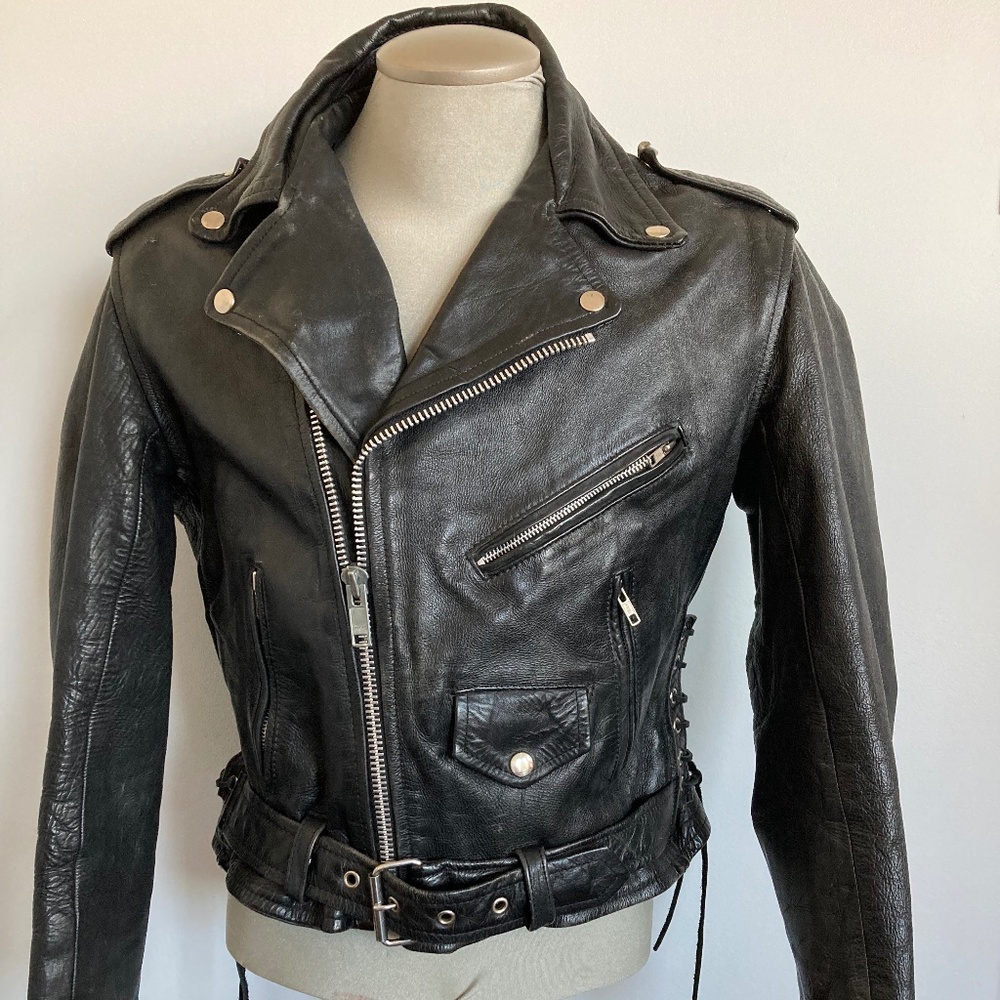 1970s Heavy Black Leather Biker's Jacket